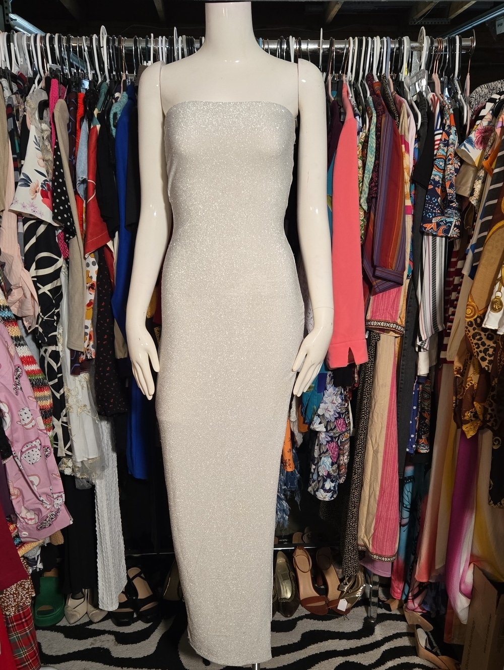 Strapless Sequin Column Dress - White